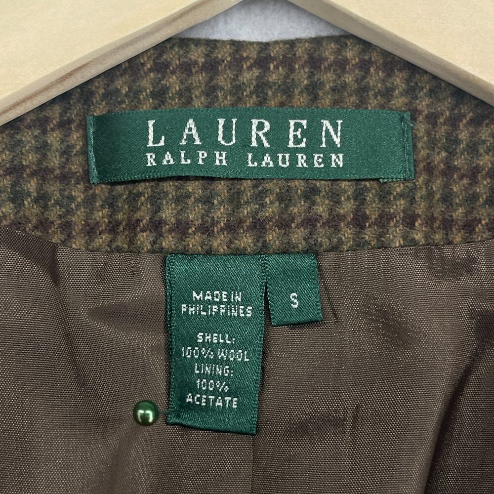 LAUREN RALPH LAUREN Vest S Wool Tweed Houndstooth Waistcoat Suit Button Up Brown - Picture 5 of 12